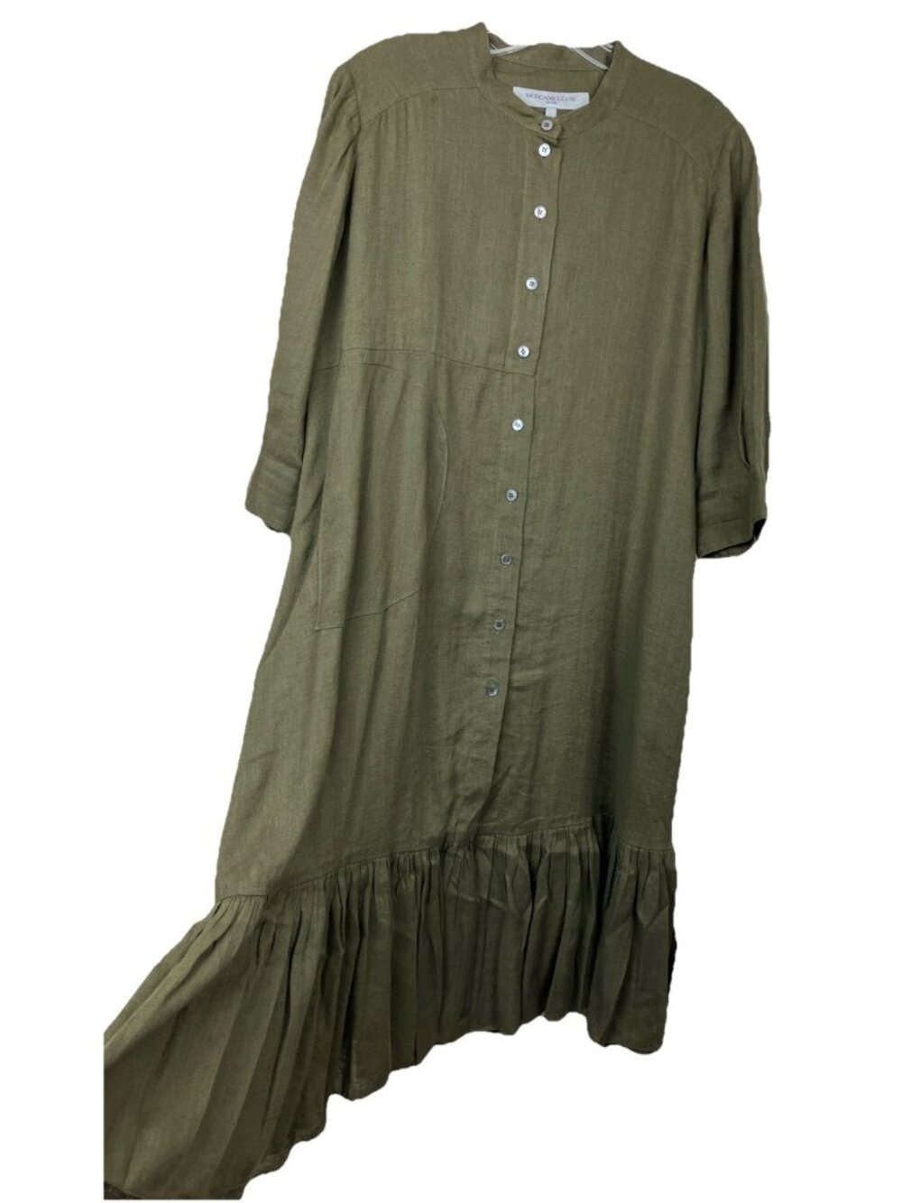 S M L Linen Rayon Blend Morgane Le Fay Breezy Green Ruffle Lagenlook Dress